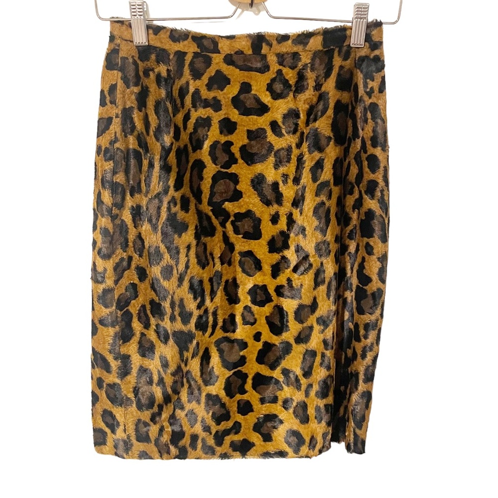 Vertigo Paris Size 4 Animal Print Leopard Velvet Midi Back Slit Skirt